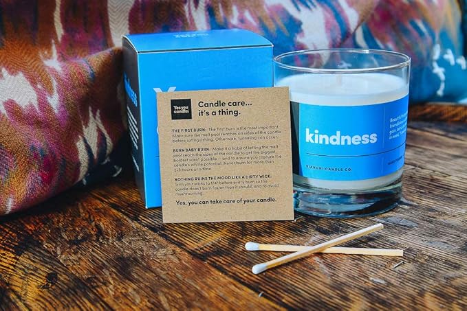 Kindness, Inspirational 8oz Highly-Scented Soy Candle, Made in USA, Great Message, Pure Essential Oils, Aromatherapy, 100% Pure, Bergamot & Eucalyptus - Bloomnest