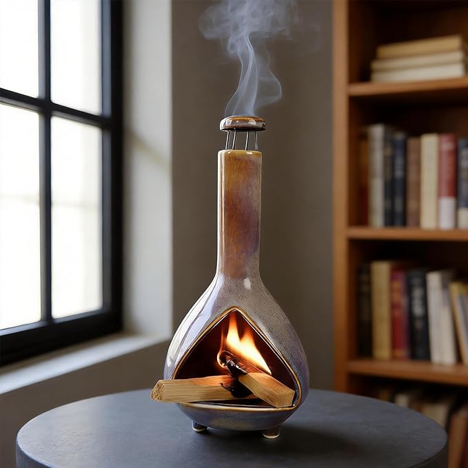 Ceramic Palo Santo Holder - High Temperature 1200°C Mini Chiminea for Sage, Incense & Palo Santo Sticks - Elegant Gradient Glaze Design for Energy Cleansing, Yoga, Meditation & Aromatherapy MOUGIGI