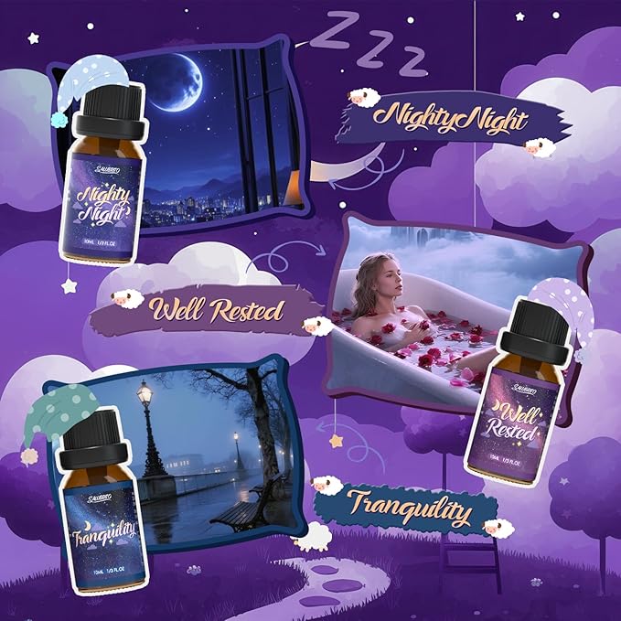 SALUBRITO Good Night Fragrance Oils, Premium Essential Oil Set for Diffuser, Soap, Candle Making scents, Nighty Night, Well Rested, Tranquility, Sweet Dream, Bed Time, Lavender Breeze - Bloomnest