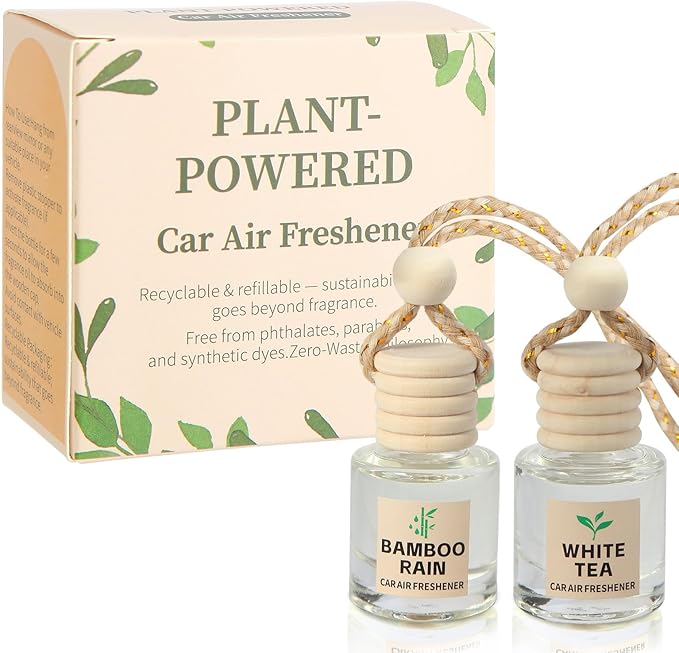 Car Air Freshener Oil Diffuser - Hanging Long Lasting Scent for Car & Home, Essential Oil Freshener with Adjustable Fragrance（Bamboo Rain+White Tea） - Bloomnest