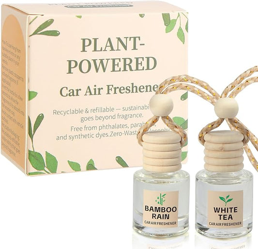 Car Air Freshener Oil Diffuser - Hanging Long Lasting Scent for Car & Home, Essential Oil Freshener with Adjustable Fragrance（Bamboo Rain+White Tea） - Bloomnest
