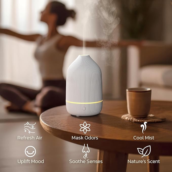 Essential Oil Diffuser, 2Pack, 100ml Aromatherapy Diffuser, Mini Ultrasonic Diffuser for Essential Oil, Home, Office, Cool Mist Humidifier with 7 Led Light, Auto Shut-Off, White - Bloomnest