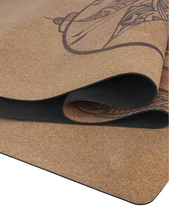 Shakti Warrior Cork Yoga Mat - Artist Designed, Premium Printed Eco-Friendly Non-Slip mat, Great for Regular & Hot Yoga, Pilates, Workouts 72 inch x 24 inch x 3mm Thick - Bloomnest