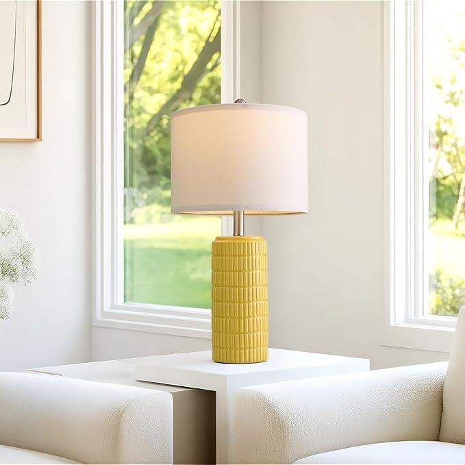 PoKat 23" Yellow Table Lamps Set of 2, Modern Living Room End Table Lamps Decor, Ceramic Lamps for Living Room, Contemporary Nightstand Lamps for Side Console Table Hallway Gift - Bloomnest