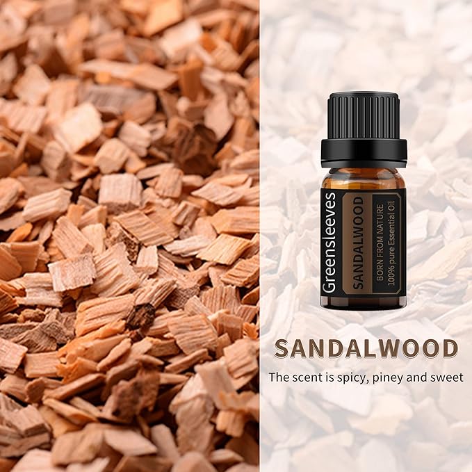 GREENSLEEVES Sandalwood Frankincense Essential Oil Set, 2 x 10ml Pure Plant-Based Fragrance Oil for Aromatherapy, Essential Oils for Diffuser, Massage, Bath Bomb, Scented Candle Soap Making GREENSLEEVES
