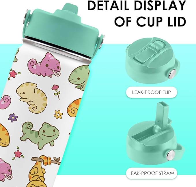 Axolotl Gifts for Girls - 16oz Green Axolotl Water Bottle with Straw Lid, Stainless Steel Insulated Tumbler, Leak Proof, for Boys, Sport, Travel, School - Animal Lovers Children Birthday Gift Cup(1pc) - Bloomnest