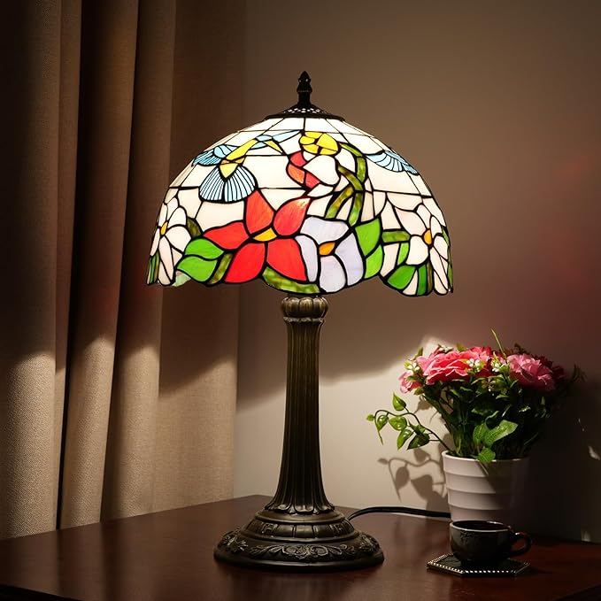 Tiffany Lamp Stained Glass lamp 12 inches Bedside Table Lamps for Living Room Bedroom Dorm Kitchen Home Decor Festival Birthday Gift,Hummingbird - Bloomnest