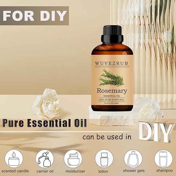 Rosemary Essential Oil 120ML, 100% Pure and Natural - Aromatherapy Diffuser - 4 Fl Oz WUVEZRUB