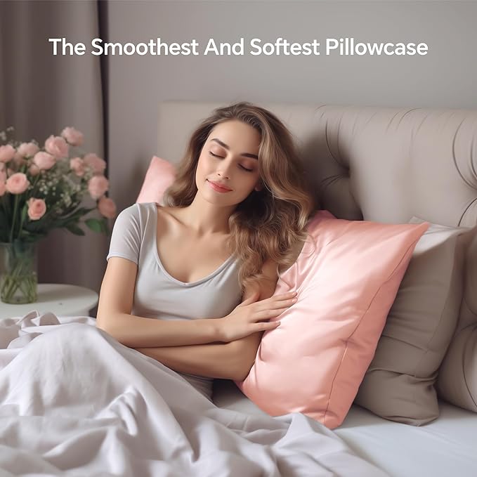 INFIIXSO Mulberry Silk Pillowcase for Hair and Skin, Silk Pillow Cases Queen Size Set of 2 with Hidden Zipper 20x30 Inches, Ultra Smooth and Soft Cooling Pillow Cases for Hot Sleepers(Coral, 2 Pack) - Bloomnest