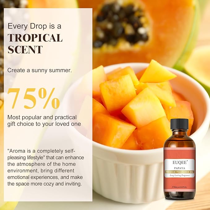 EUQEE Papaya Fragrance Oil, Premium Fragrance Essential Oil with Glass Dropper for Aromatherapy, Soap Candle Making - 2.02 Fl oz/ 60ml - Bloomnest