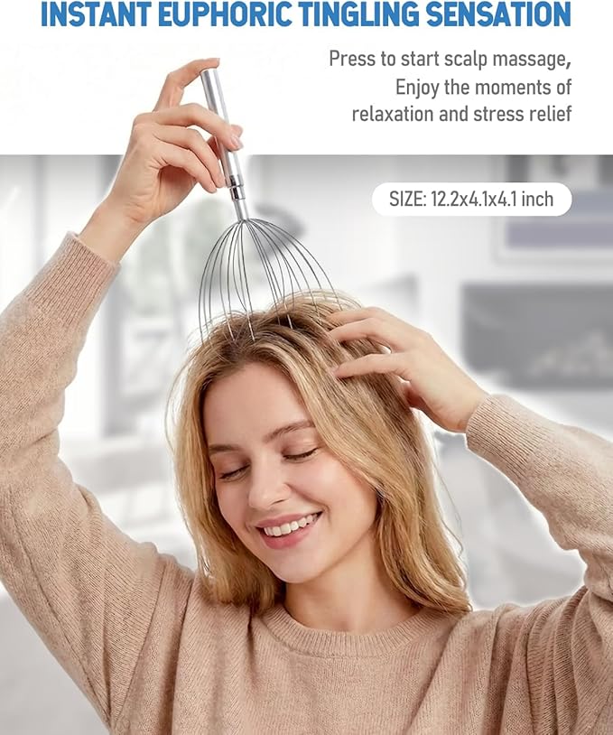 Winyoung Head Massager Scalp Stress Relief, Rechargable Electric Scalp Massager, Handheld Vibrating Head Scratchers with 20 Metal Fingers for Hair Scalp Massage Relaxation Self-Care Winyoung