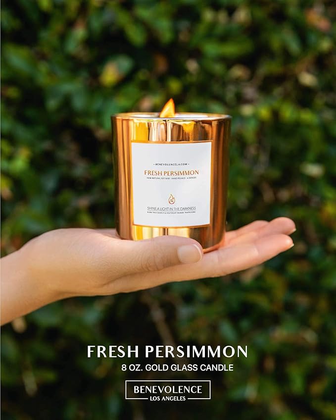 Benevolence LA Fresh Persimmon Wood Wick Candles | Soy Scented Christmas Candles for Home | Holiday Candle Gifts for Women and Men | Home Fragrance | Aromatherapy | 8oz, 45 Hour Burn - Bloomnest