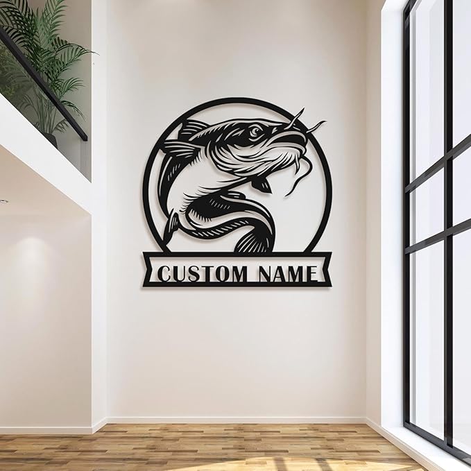 Personalized Catfish Metal Sign – Custom Name Fishing Wall Art – Iron Decoration for Cabins, Lake Houses, Man Caves, and Outdoor Spaces (Catfish-1) - Bloomnest