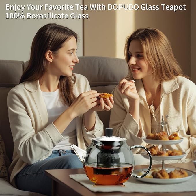 28OZ Glass Teapot with Infuser Stovetop Safe, 800ml Borosilicate Glass Kettle Tea Pot with Infusers tea infuser pot for loose leaf tea, tea Maker brewer, Dishwasher Safe, tetera para te(Dark Gery)