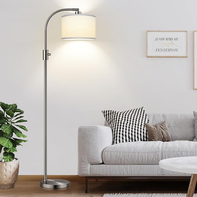 Nintiue Dimmable Floor Lamp, 1200 Lumens LED Edison Bulb Included, Arc Floor Lamps for Living Room Modern Standing Lamp with Linen Shade, ‎F1599 - Bloomnest
