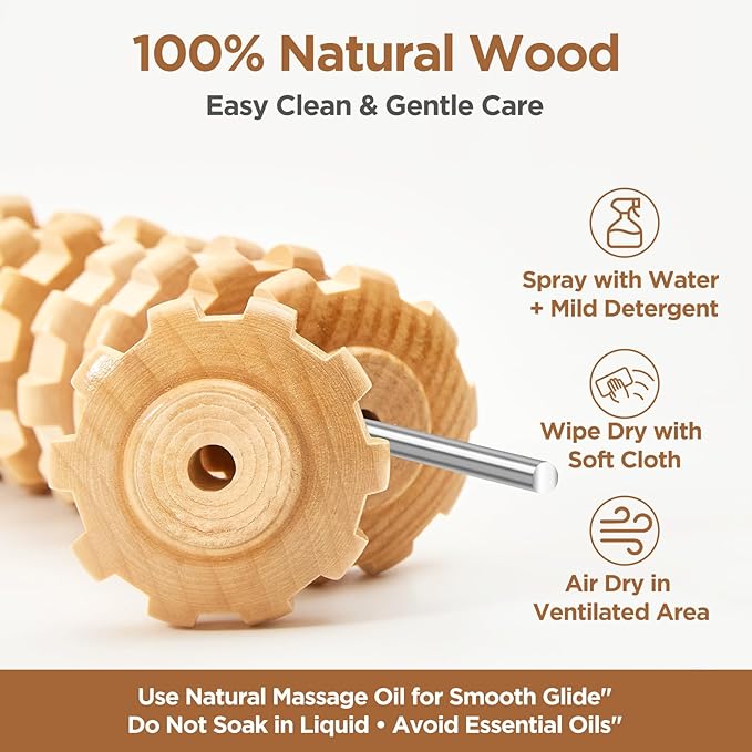 Wooden Cellulite Massage Roller for Legs and Thighs - Handheld Fascia Blaster Tool for Muscle Relief, Lymphatic Drainage & Body Sculpting - Anti Cellulite Massager for Women and Men (9 Wheel) - Bloomnest