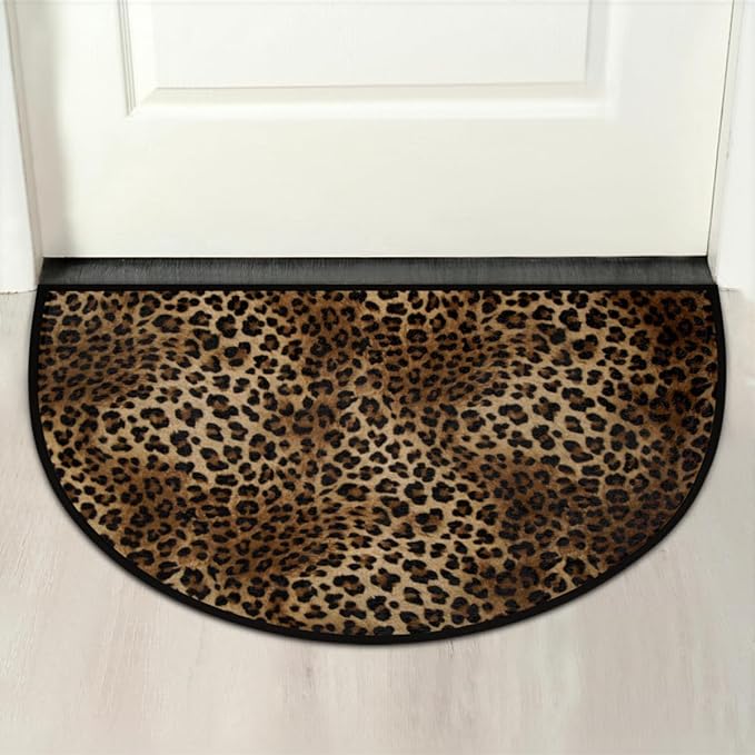 Half Round Door Mat, Leopard Print Non-Slip Half Circle Area Rug Animal Leopard Skin Doormat Washable Durable Home Decor Half Moon Rug for Floor Indoor Outdoor Living Room Bedroom Kitchen Patio - Bloomnest
