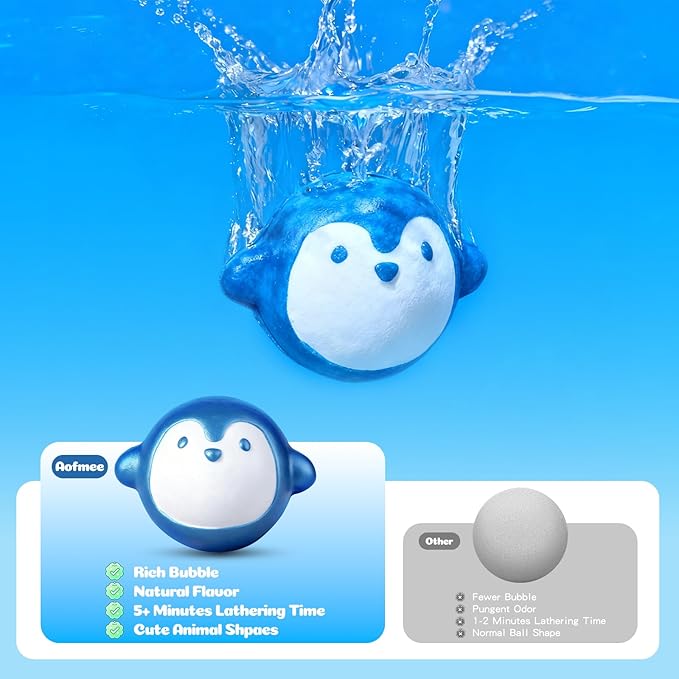 Aofmee Bath Bombs for Kids, 12 Pcs Kids Bath Bombs with Essential Oil, 6 Animal Shapes and Fruity Aroma, Natural Organic Spa Gift Set for Boys Girls, Birthday Christmas Halloween - Bloomnest