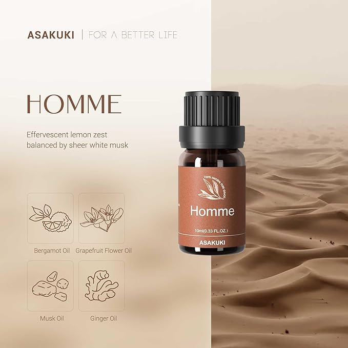 ASAKUKI Essential Oils Set – 6×10ml Cologne-Inspired Unisex Fragrance Oils for Diffusers – Elegant, Clean, and Confident Scents Loved by Women and Men - Bloomnest