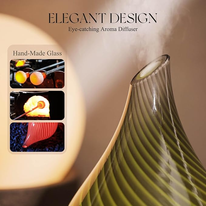Porseme 150ml Essential Oil Diffuser Glass Color Changing Aroma Air Diffusers Aromatherapy Ultrasonic Cool Mist Humidifier 6 Running Hours Waterless Auto-Off for Sleeping Yoga Office Spa (Pure Grey) Porseme