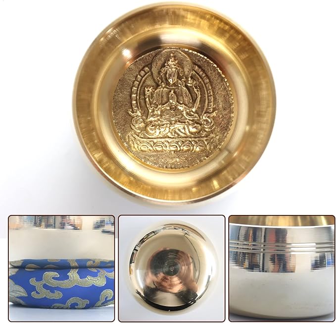 REGIS Tibetan Singing Bowl Set ， Mindfulness, and Stress Relief zen decor，Bowl Handcrafted in Nepal for Healing and Mindfulness (gold, 4 inch) REGIS