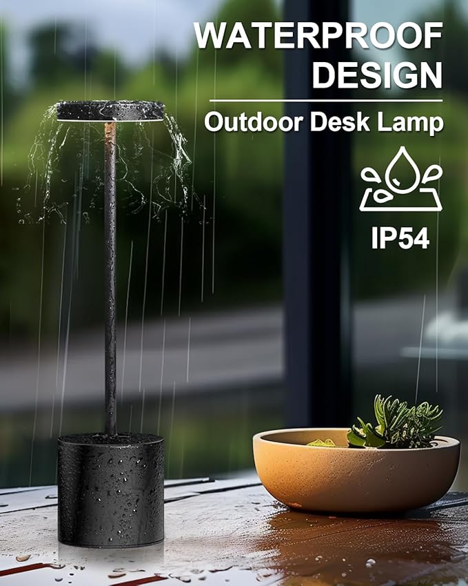 Cordless Table Lamp Set of 2, Rechargeable 5000mAh Battery Powered Outdoor Table Lamps, Portable LED Desk Lamp, 3 Color Dimmable Light for Restaurant, Patio, Bedroom, Bedside Night Lamp(Black) - Bloomnest