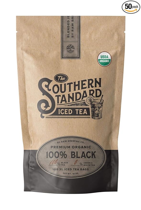 The Southern Standard | Organic Iced Tea Bags – 100% Black Tea Blend | No Microplastics | 50 XL Bags (½ lb, Makes 25 Gallons) - Bloomnest