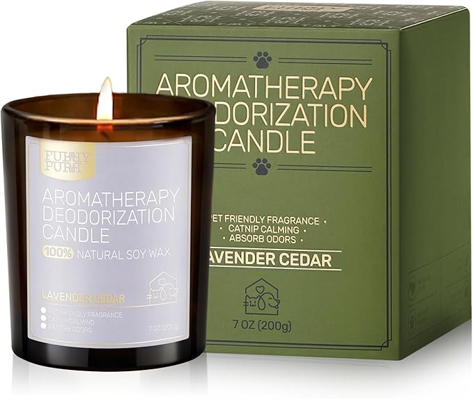 Odor Eliminating Candle, Lavender Cedar Scented Candle, Pet-Friendly Soy Candles, 60 Hours, 7 oz - Bloomnest