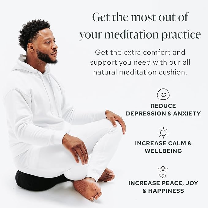Mindful & Modern Large Meditation Cushion | Zafu Yoga Bolster Meditation Floor Pillow Seat | Buckwheat Hull Filled Crescent Shaped Cushion with Removable Washable Cover + Carry Handle - Bloomnest