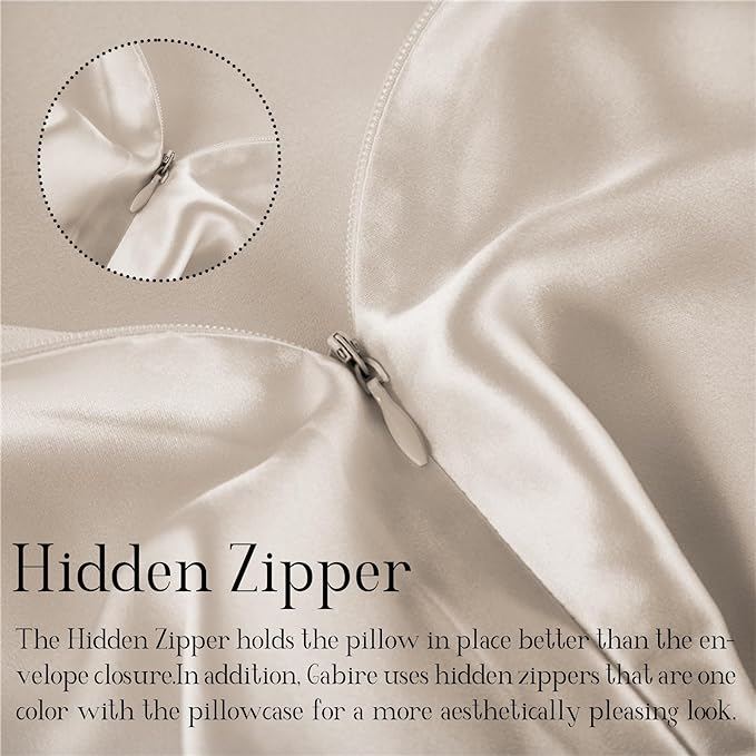Mulberry Silk Pillow Cases Set of 2, Both Sides Real Silk Pillowcase for Hair and Skin Prevent Acne Pillowcase Organic Silk Pillow Cases 2 Pack with Hidden Zipper, Beige, Standard (20"×26") - Bloomnest