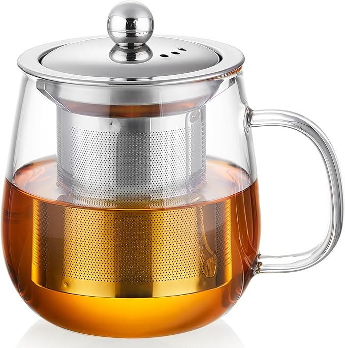Glass Tea Cup with Infuser and Lid, 14.5oz/450ml Large Borosilicate Glass Teacup with Stailess Steel Filter, Clear Mug for Loose Leaf Blooming Tea, Dishwasher Safe - Tea Maker Gift - Bloomnest