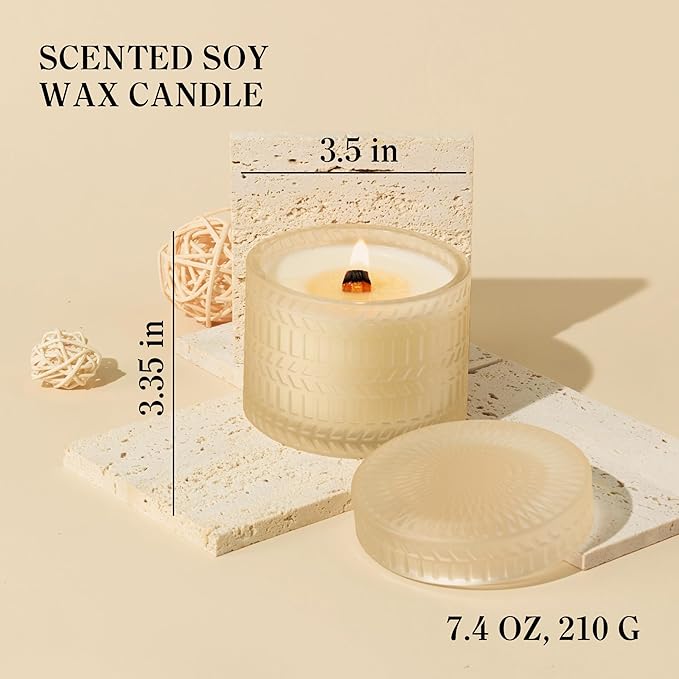 Vanilla Coconut Crackling Wood Wick Soy Candles in 7.4oz Glass Jar | Long-Lasting Scented Candles Gift Set for Valentine's Day, Mother's Day | Luxury Home Decor & Relaxation Gift for Women - Bloomnest