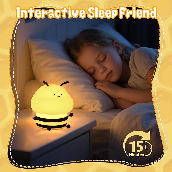 Attivolife Bee Night Light, Cute Bumble Bee Gift for Kid, Animal Silicone Nursery Lamp with 8 Color Light & Dimming & Timer, Rechargeable Bedroom Classroom Decor Birthday Xmas Gift for Girl Boy - Bloomnest