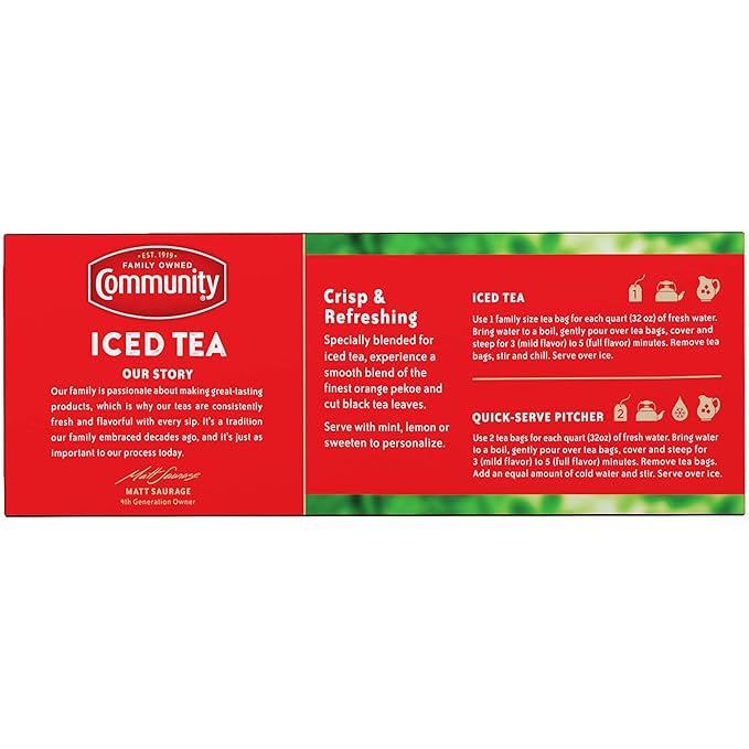 Community Coffee Signature Iced Tea, 144 Family Size Tea Bags, 24 Count Box (Pack of 6) - Bloomnest