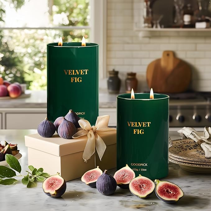 Goodpick Velvet Fig Scented Candle, Soy Wax 22oz 120H Long Burning, Juicy Fig & Creamy Hazelnut, Home Aromatherapy Candles - Bloomnest