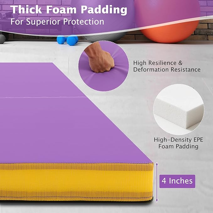 Giantex 4' x 4' Folding Gymnastics Mat with Carry Handles, Bio-Folding Tumbling Mat for Kids & Cheerleading - Bloomnest
