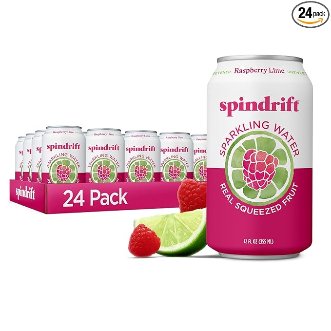 Spindrift Sparkling Water, Raspberry Lime Flavored, Made with Real Squeezed Fruit, Only 9 Calories per Can, 12 Fl Oz Cans, Pack of 24 - Bloomnest