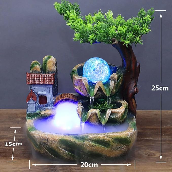 Waterfall Fountain Indoor Mini Waterfall with Led Lights & Atomizer Indoor Fountains and Waterfalls Table Top Water Fountain for Office, Home, Bedroom Desk Decor (Rockery Flowing Water)