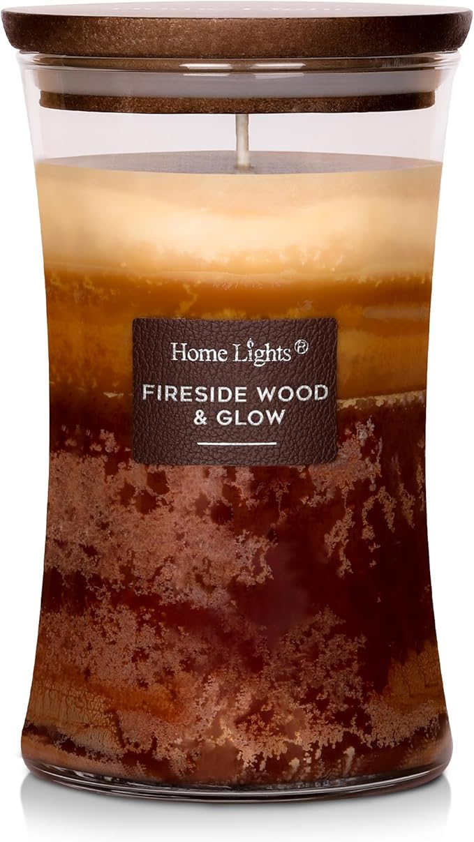 HomeLights 3-Layer Candles for Home Scented, 21.52 OZ Natural Soy Wax Scented Candles Burns Up to 100 Hours, Large Jar, Fireside Wood & Glow - Bloomnest