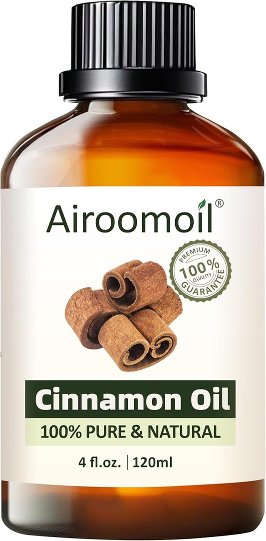 Cinnamon Essential Oil, 100% Pure Natural Cinnamon Oil, Large 4 fl oz / 120 ml for Diffusers, DIY Candles, Soaps, Bath Bombs, Aromatherapy, Gentle Cozy Aroma for Home & Holiday Scents Airoomoil