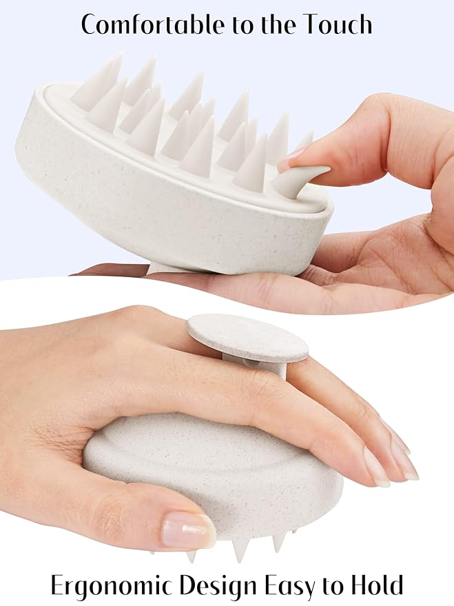 HEETA Scalp Massager Hair Growth, Soft Silicone Scalp Scrubber Shampoo Brush for Exfoliation, Dandruff Removal & Head Massage Stress Relax, Wet & Dry Use for Thick, Thin Hair Care, Wheat Straw Beige HEETA