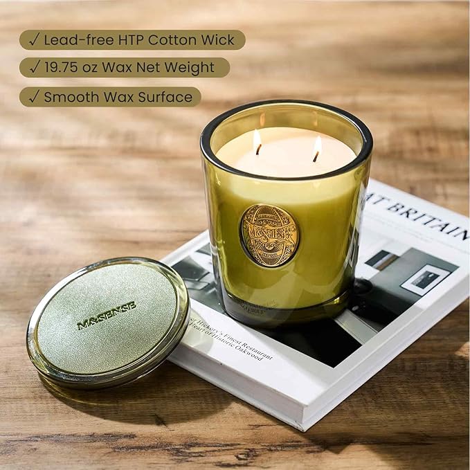 M&SENSE Large Two-Wick Soy Candle | Forest Cabin & Green | 19.8 oz, 120H Burn Time | Luxury Scented Candle for Relaxation, Gifting, Home Décor | Ideal for Bedroom, Office, Party Ambiance - Bloomnest