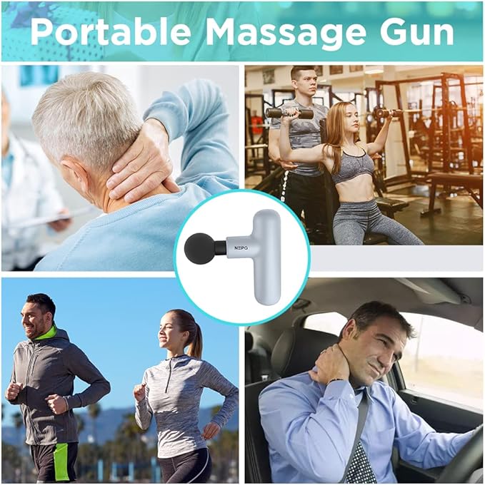 Mini Massage Gun, SK6 Fascial Gun Portable Deep Tissue Percussion Muscle Back Head Massager for Pain Relief with 4 Massage Heads 4 Speed High-Intensity Vibration Rechargeable (Gray) - Bloomnest