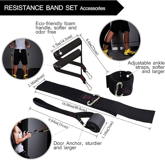 TheFitLife Resistance Bands with Handles - Designed for American Body Types, Exercise Workout Tubes for Men, Women, Includes Large Handles, Ankle Straps, Door Anchor, Fitness Levels - Bloomnest