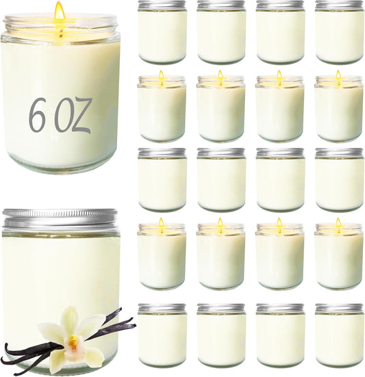 24 Pcs 6 Oz Vanilla Scented Soy Candles Set,Mason jar Bulk Candles for Gifts,Aromatherapy Candle,Great Stress Relieving Scented Candle for Girls as a Gift for Birthdays, Weddings and More!