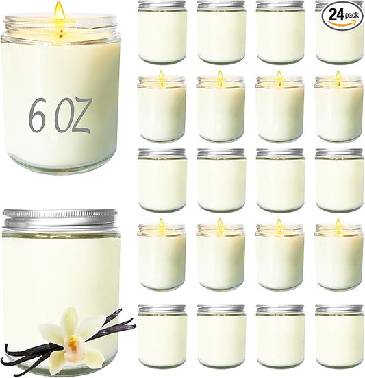 24 Pcs 6 Oz Vanilla Scented Soy Candles Set,Mason jar Bulk Candles for Gifts,Aromatherapy Candle,Great Stress Relieving Scented Candle for Girls as a Gift for Birthdays, Weddings and More! - Bloomnest