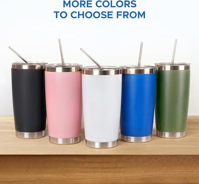 OMTech 20oz Tumblers Bulk, 12pc Stainless Steel Tumbler Set with Lid & Straw, Double Wall Vacuum Insulated Mug for Laser Engraver, Travel Coffee Mug for Hot & Cold Drinks, White Powder Coated Cup - Bloomnest