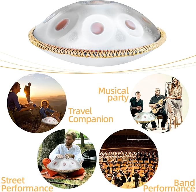 Handpan Drum,22inch 10 Sounds D Minor Silver Print 432hz Handpan,Adult's Steel Hand Pan Instrument,Sounds Clean Clear Ethereal - Bloomnest