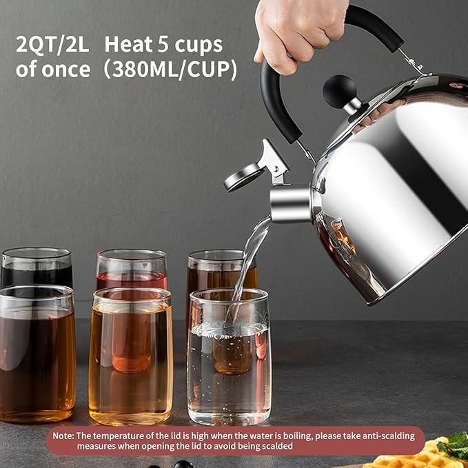 304 Stainless Steel Whistling Tea Kettle 2.1 Quart/2L, Suitable to Boiling Water & Tea on Induction Stove, Gas Stove Top - Bloomnest