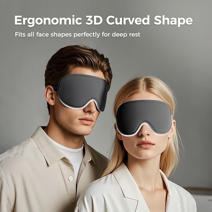 pack all Light Blocking Sleep Mask for Men and Women, 3D Eye Mask for Pressure-Free Sleep, Soft Sleeping Eye Cover with Adjustable Elastic Strap, Grey - Bloomnest